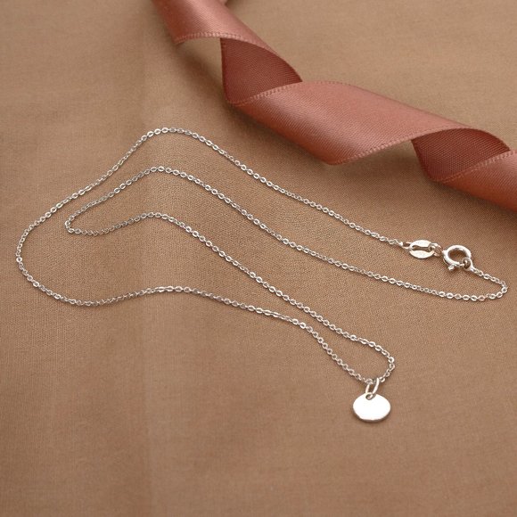 925 Sterling Silver Link Necklace, Tiny Tiny Charm Pendant, Stamped 925 - Picture 3 of 6